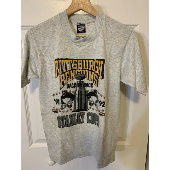 Vintage Pittsburgh Penguins 91‎ 92 Back To Back Stanley Cups T Shirt Sz S Rare - Picture 4 of 7